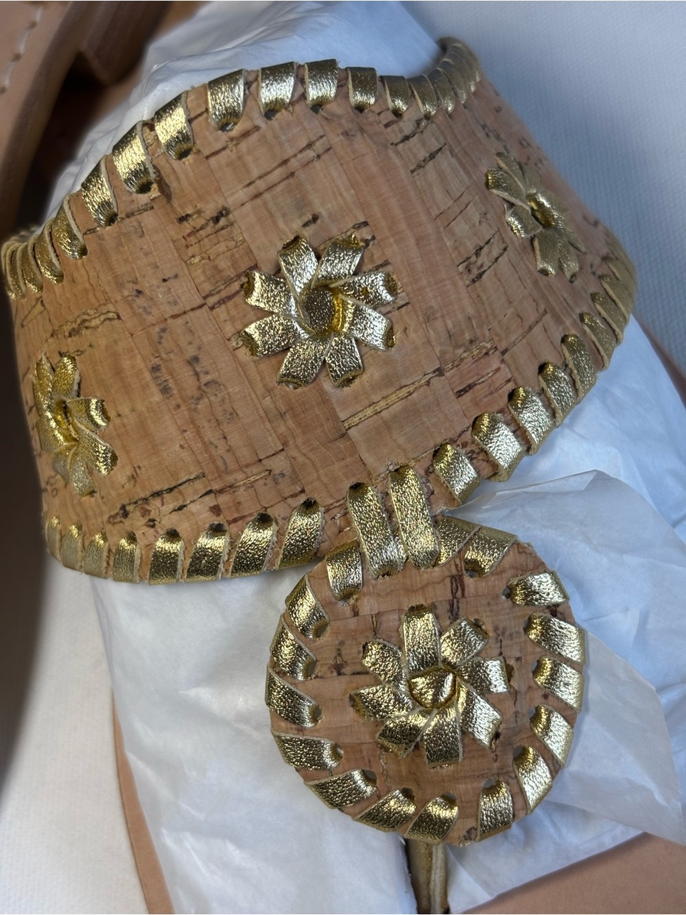 Jack Rogers Flat Sandal, Original Jacks, New, Natural Cork/Gold, size 11 - Picture 2 of 10